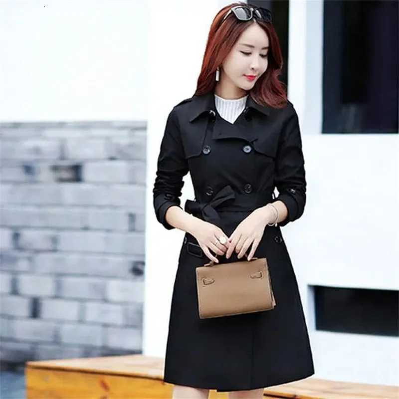 Women British Style Windbreaker Streetwear Double Breasted Trench Coats Elegant Autumn Winter Khaki Or Black JacketsT251216
