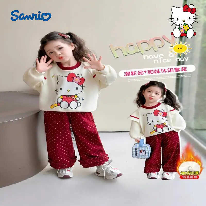 Sanrio Hello Kitty Girls Loungewear Set Kawaii Y2K Anime Childrens Clothing Clothes Autumn Winter Sweatsuit Kids Parka Snowsuit H251216