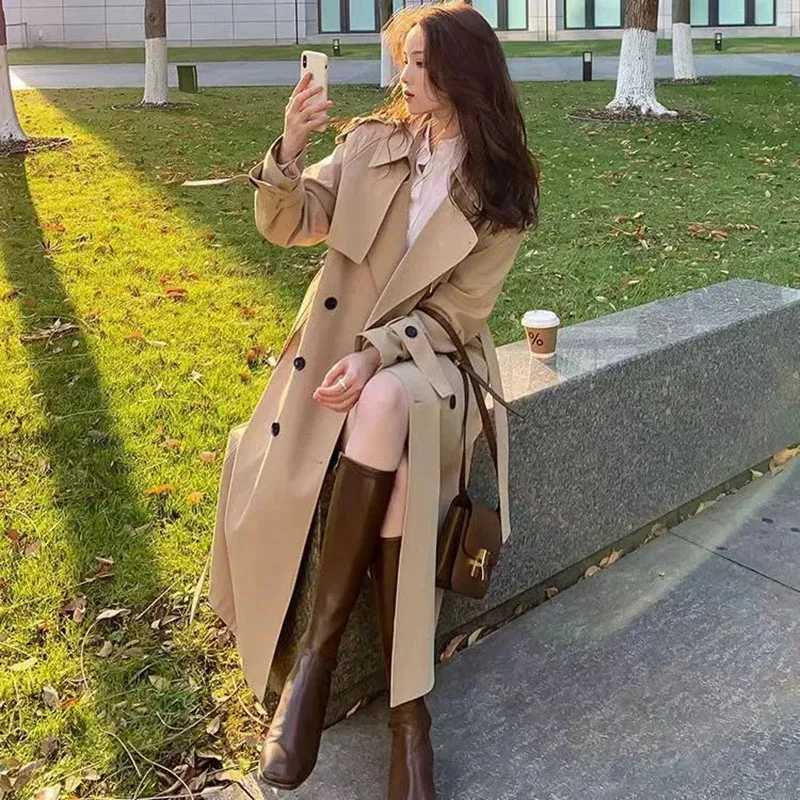 Trench Coat Women Double-Breasted Trenchcoat Lace Female Autumn Casual Coats Windbreaker Outwear Raincoat StreetwearT251216