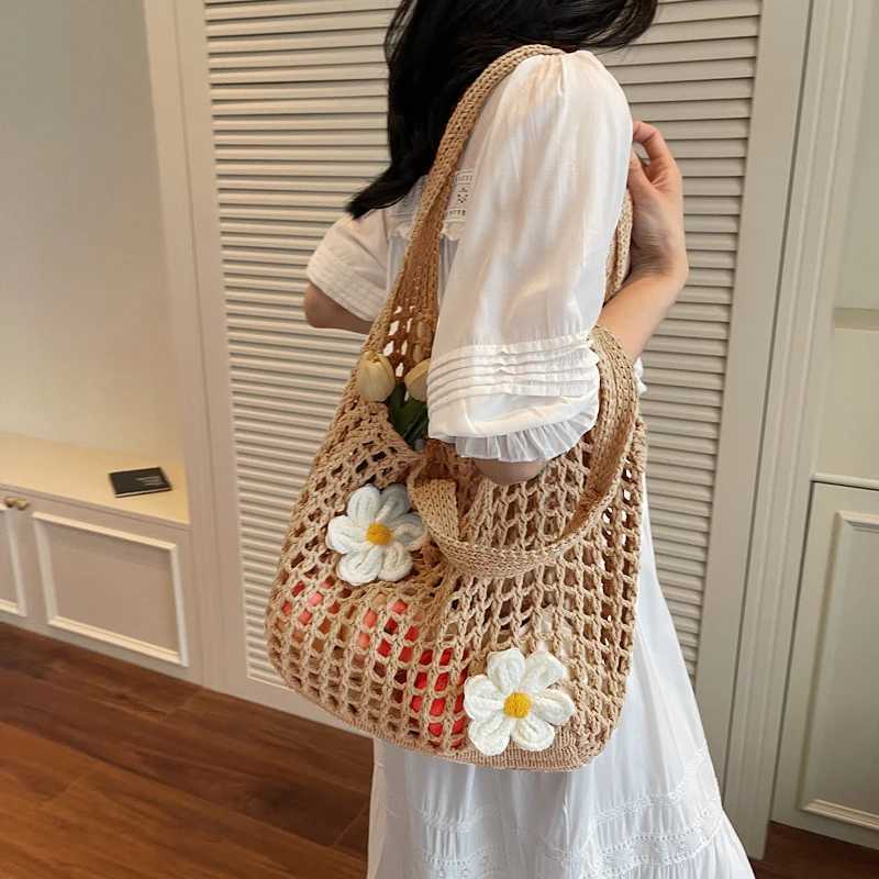 Women Knitted Hollow Out Tote Bags New Large Capacity Shoulder Composite Bag Weave Beach Vacation Handbags M251216