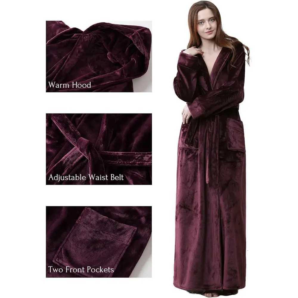 Luxurious Hooded Full-Length Fleece Bathrobes for Women - Soft Warm Winter Gifts C251216