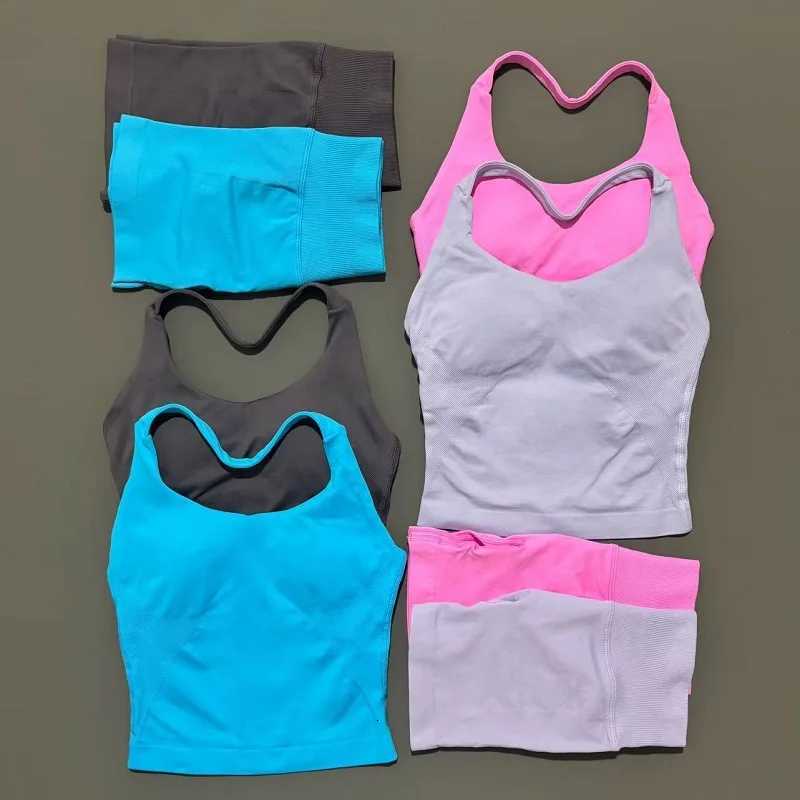 2 Pieces Shorts Yoga Set Women Backless Halter Tops High Waist Seamless Shorts Gym Suit Fitness Sportswear Workout SetsXJ251216