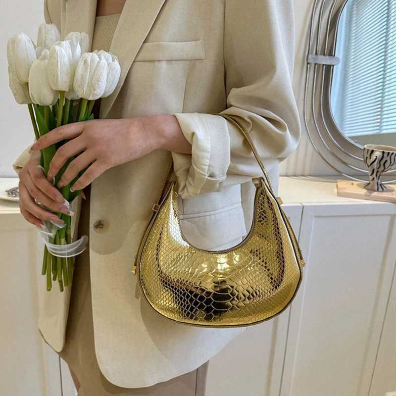 Women Design Serpentine Design Small Handbag Fashion Shoulder Underarm Bag PU Leather Laser Half Moon Bags M251216