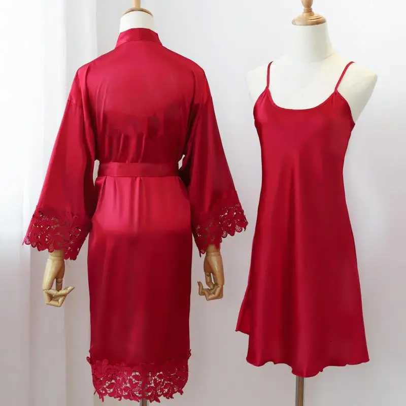 Sexy Women Home Dressing Gown Intimate Lingerie Lace Bride Wedding Robe Set Nightwear Casual Sleepwear Kimono Bathrobe Gown C251216