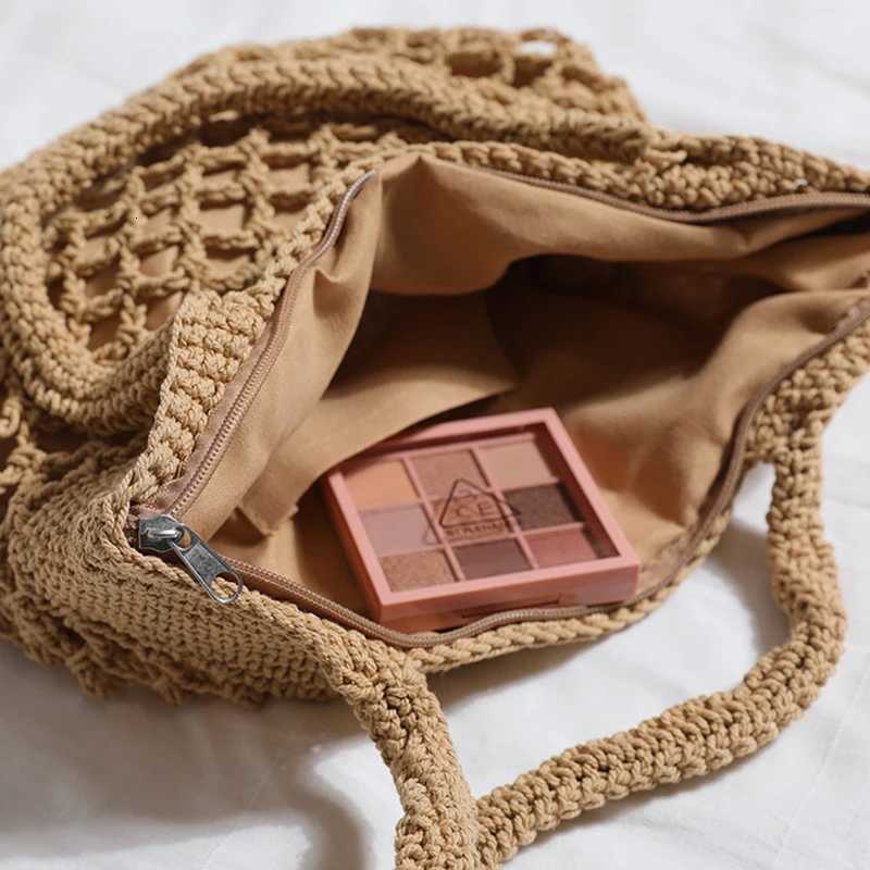 Vintage Bohemian Beach Bag for Women Summer Large Capacity Hollow Handbags Rattan Handmade Kintted Travel Shpping Totes M251216