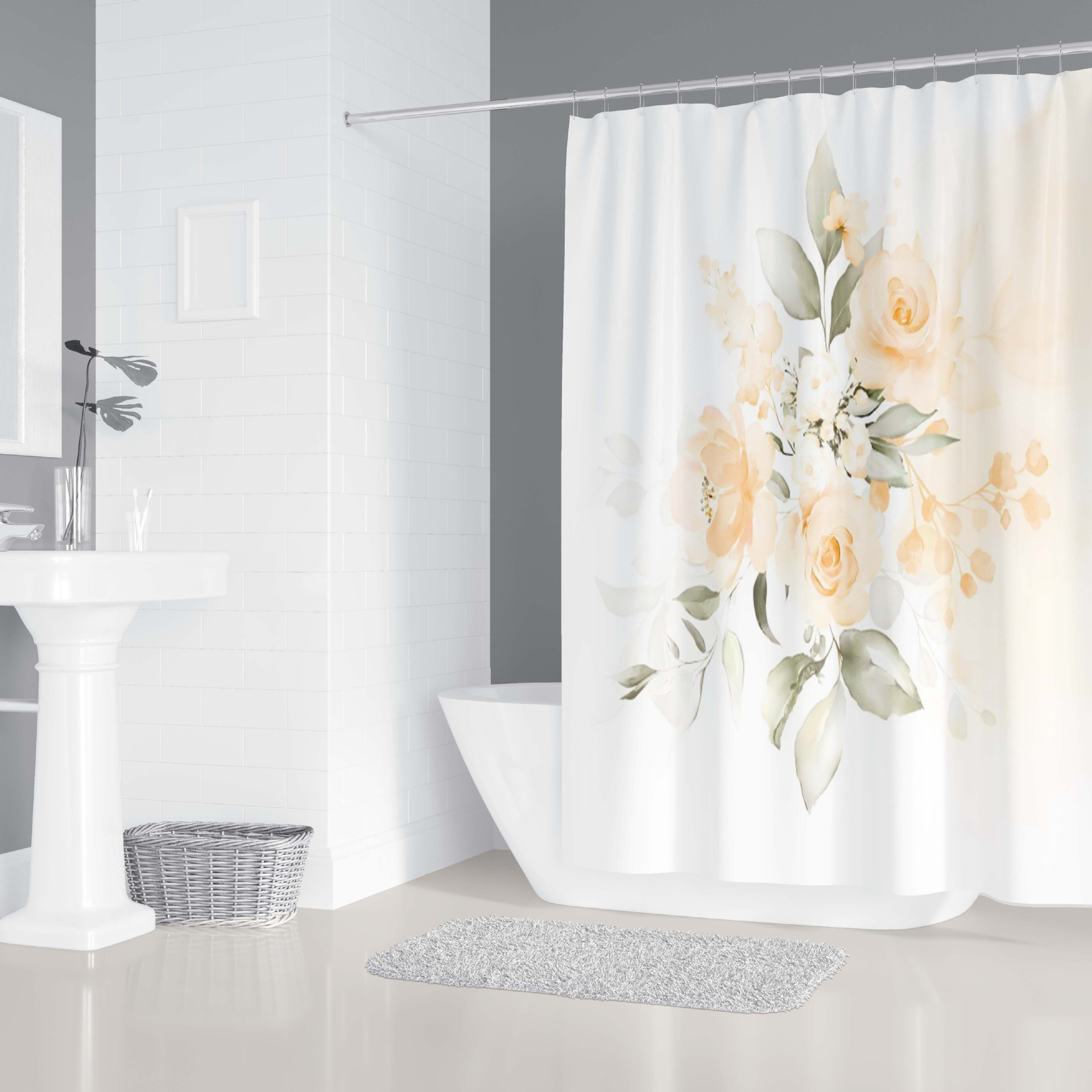 YL-37970 Waterproof Shower Curtain 3D Printed Shower Curtain Tropical Jungle Floral Season Polyester Shower