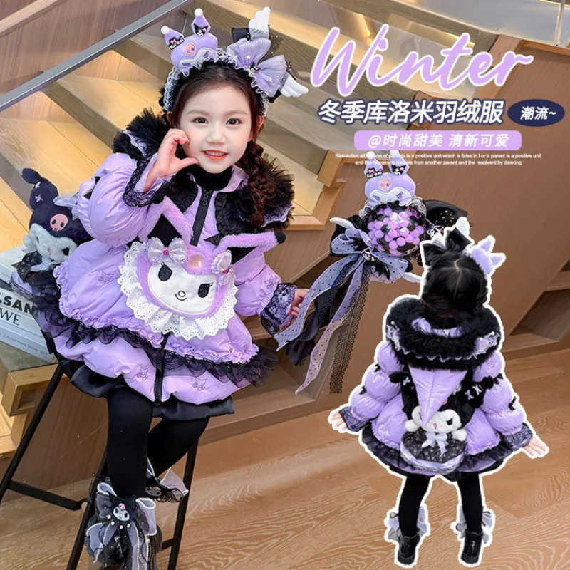 Sanrio Kawaii Kuromi Melody Children Lolita Down Jacket White Duck Down Winter Anime Princess Fashion Jacket Thicken Warm Cartoon Coat H251216