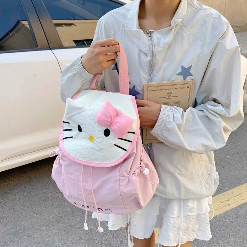 Sanrio Kawaii Hello Kitty Backpacks Student Schoolbag Girls 2025 New Large Capacity Nylon Backpack Pink Mochila Infantil Menina Girls H251216
