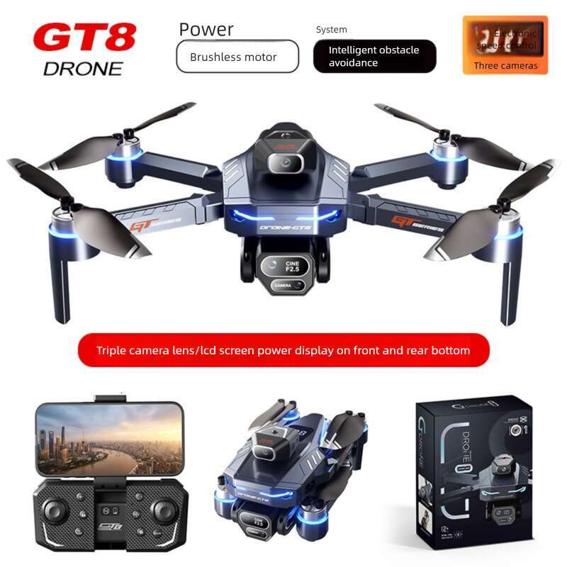 Famous Brand Cross Border Drone GT Three Camera Aerial Photography Four Axis Flight Battery Display Over Distance Reminder Remote Control Toy Airplane