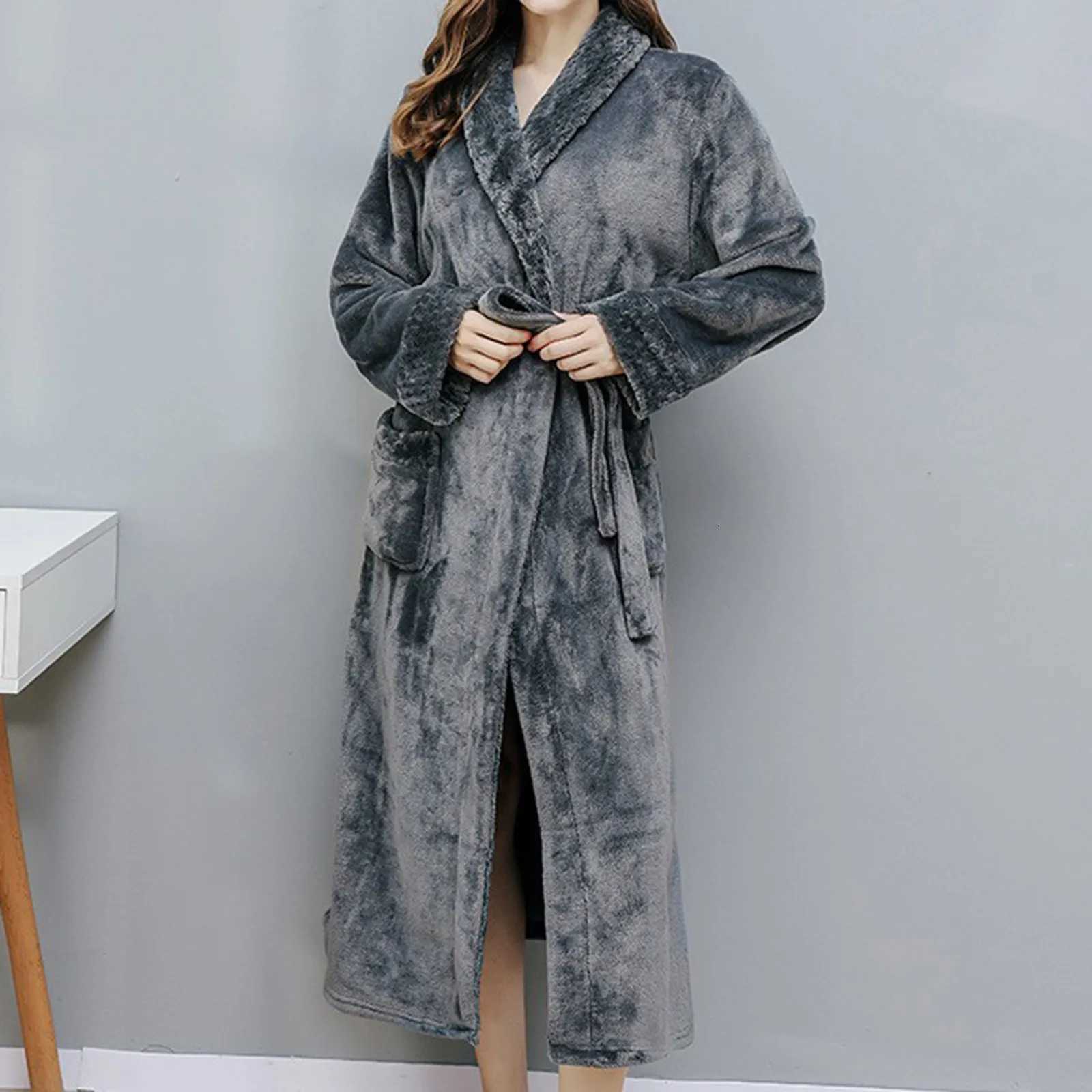 Winter Thick Coral Fleece Robe For Women Bathrobe Sexy Lady Soft Long Kimono Robe Long Sleeve Sleepwear Warm Flannel Nightwear C251216