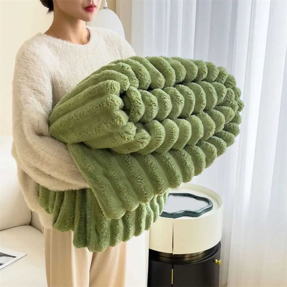 New Cotton Warm Blanket Spandex Solid Color Throw Blanket Skin-Friendly Double Sided Plush Striped Blankets Home Office H251216 - view 6