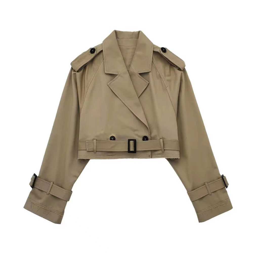 New in Spring Autumn Womens Coat European American Style with Belt Long-sleeved Short Casual Trench Coat Women Coats JacketsT251216