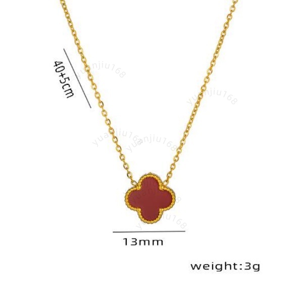 Lucky Necklace for Girls, double-sided 13MM four-leaf clover necklace, titanium steel 18K gold simple pendant collarbone chain