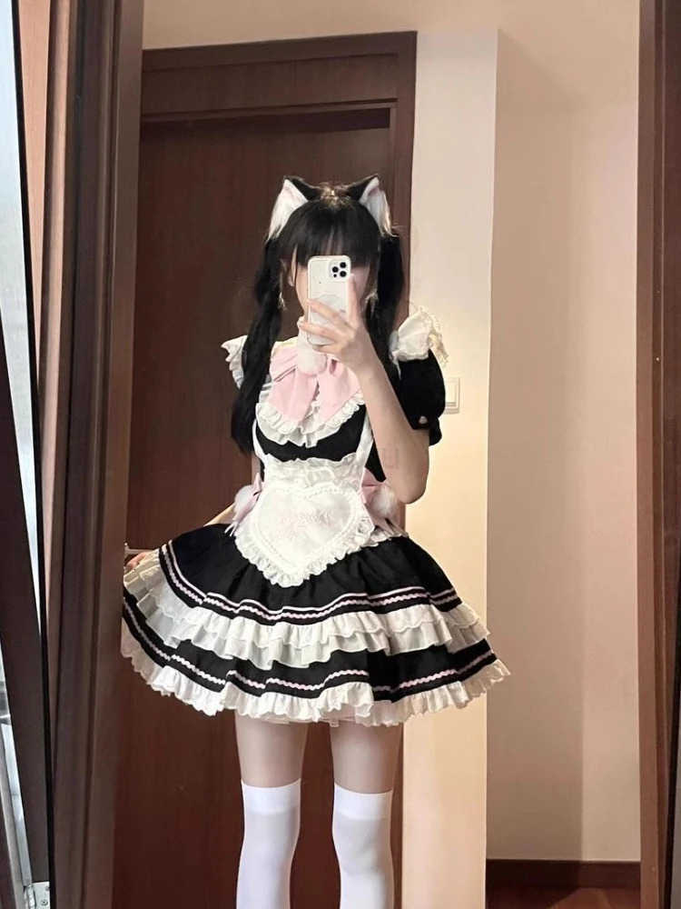 Sanrio Kawaii Japanese Sweet Short Lolita Dress Women Elegant Princess Y2k Design Bow Chic Apron Dress Female Fairy Lovely Outfits New H251216