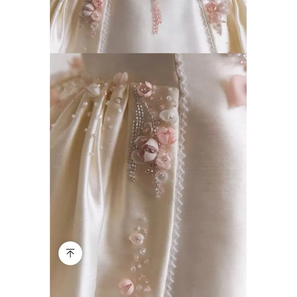 Princess White Ivory Satin Flower Girl Dresses With Detachable Cape Train Cute Baby Toddler Birthday Party Ball Gown Dress Floral Embroidery Robes BC2