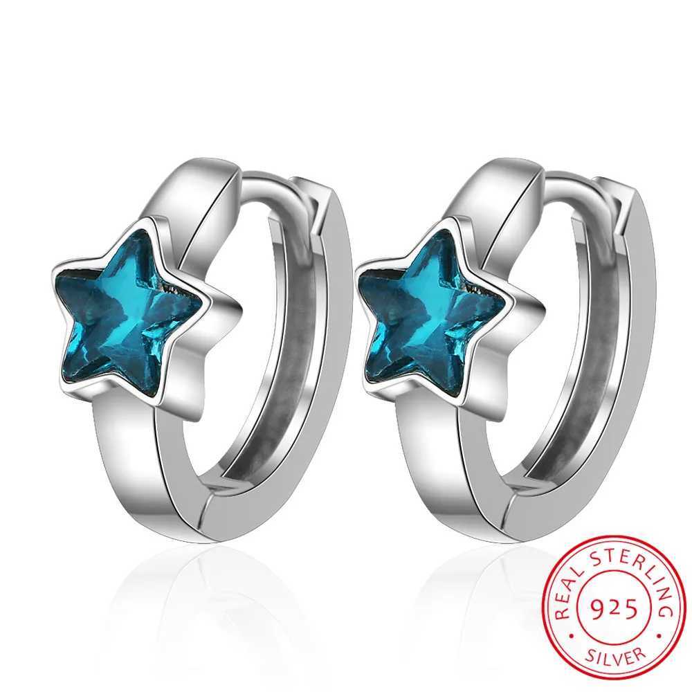 Baby Princess 925 Silver Blue Crystal Cute Star Hoop Earrings For Child Girls Women Beautiful Loop Huggies Earring Korea Jewelry G251216