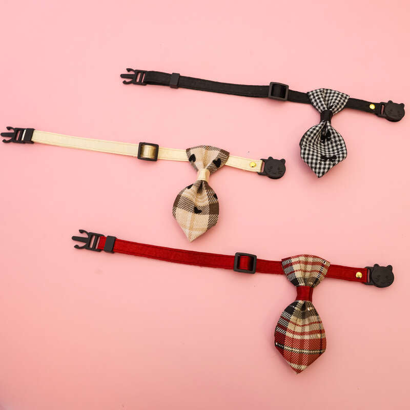 Pet Collar for Kittens and Dogs with Bell, Safety Buckle, Adjustable Necklace, Decorative Plaid Tie, Gentleman Wedding