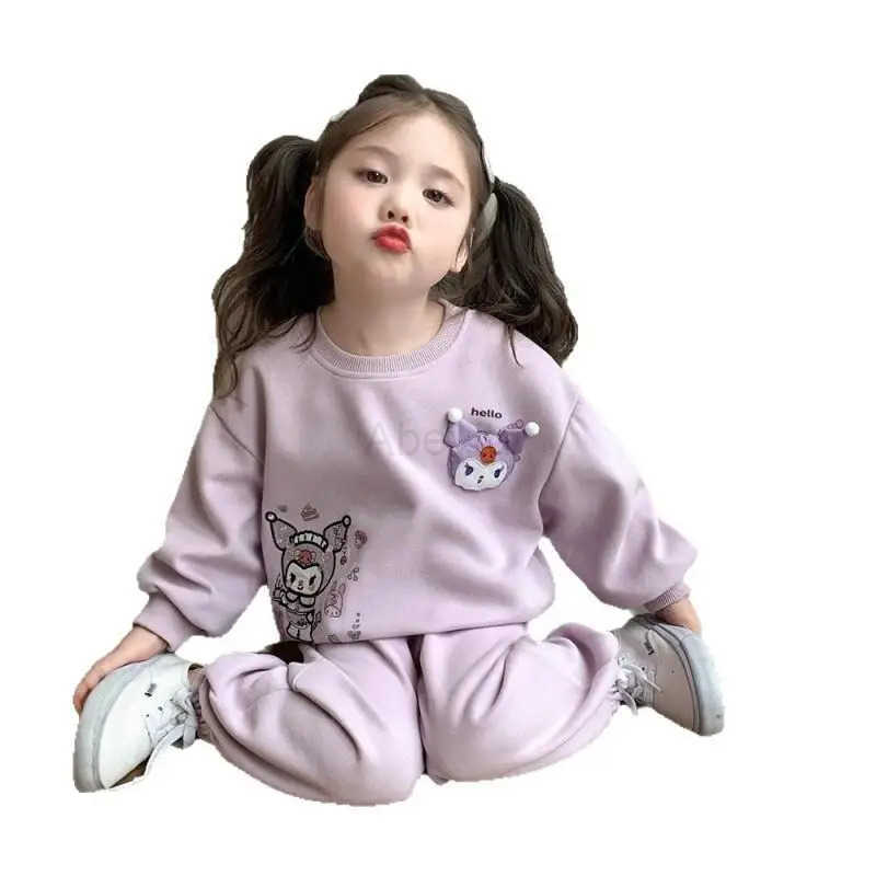 Sanrio Hello Kitty Loungewear Set Girls Kawaii Y2K Anime Childrens Clothing Baby Winter Autumn Childrens Clothing Sweatsuit H251216