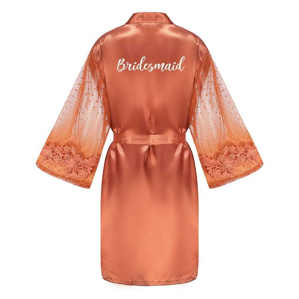 Caramel Wedding Bride Bridesmaid Robes Dressing Gown Sexy Women Bathrobe Night Shirts Short Women Kimono Mesh Sleeve C251216