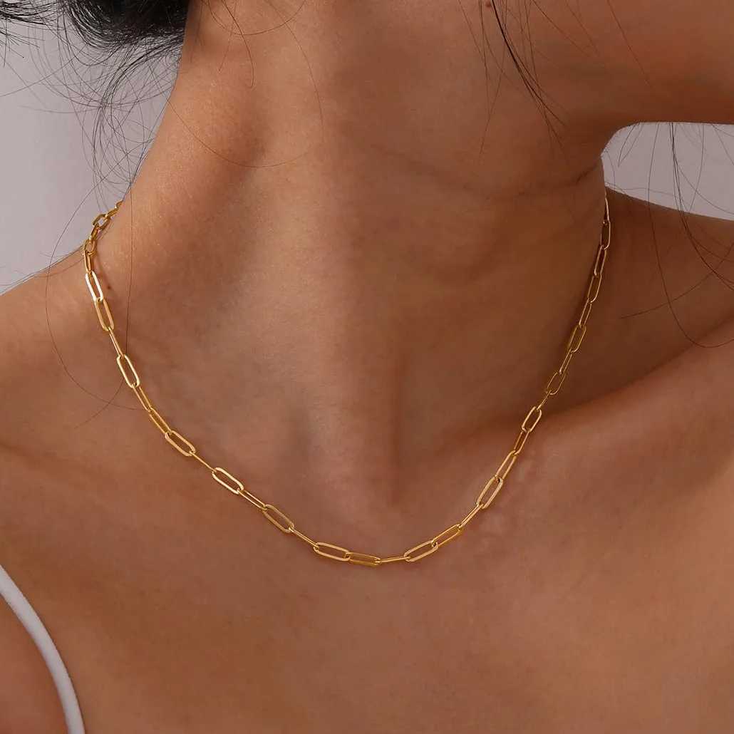 18K Gold Plated Necklace Stainless Steel Paper Clip Chain Necklace Simple Fashion Necklace for Women M251216