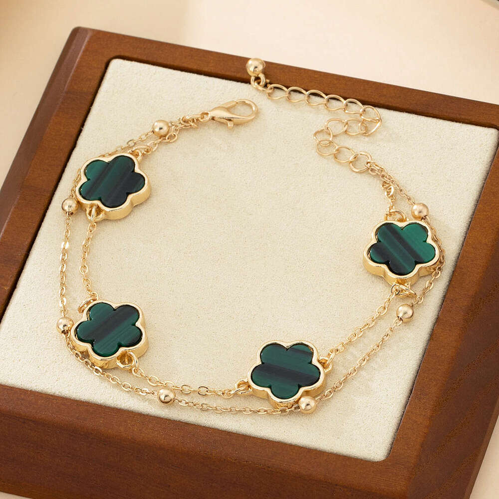 Delicate Double Layer Five Cr Anklet for Women Exquisite Lucky Floral Summer Beach Hoilday Jewelry Gifts Y250805