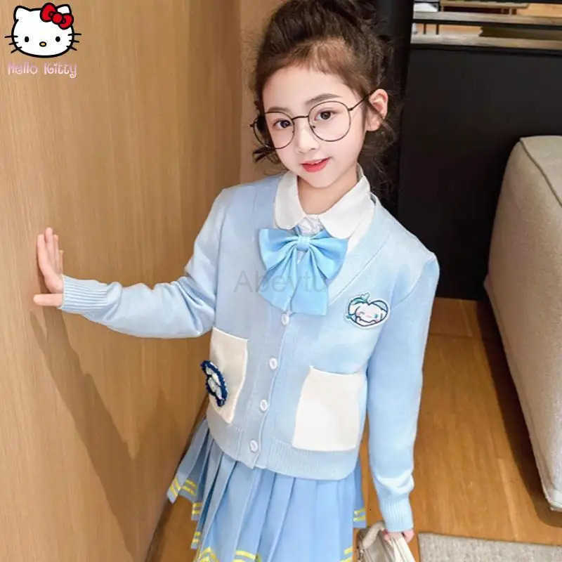 Sanrio Anime Girls New Jk Skirt Suit Cinnamoroll Fashion Cosplay Kawaii Comfortable Cartoon Knitted Cardigan Cotton Soft Shirt H251216