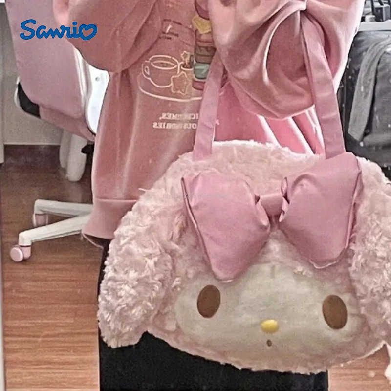 Sanrio 2024 My Melody Tote Bag Sweet Kawaii Girl Shoulder Bag Cartoon Cute Plush Student Backpack Pink Large Capacity Handbag H251216