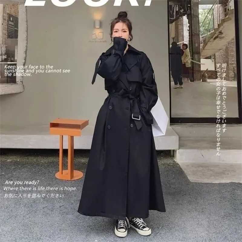 Autumn Winter Khaki Long Trench Coat for Women 2025 Jacket Elegant Outerwear Turn-down Collar Tie Belt Korean Chic WindbreakerT251216