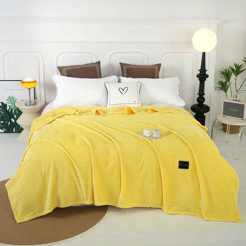 Flannel Yellow Striped Throw Blanket Cozy Warm Solid Throw Blanket for Couch Sofa and Bed Bedspread Blanket for All Season H251216 - view 3