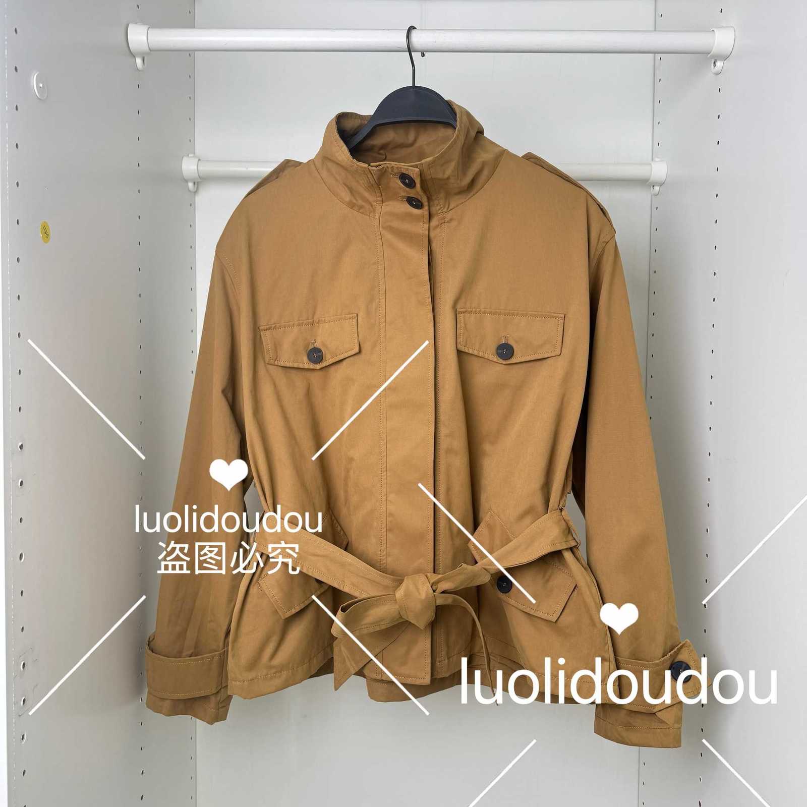 5320/888 Autumn womens clothing lace-up short simple cropped trench coat belt jacket 5320888 756T251216