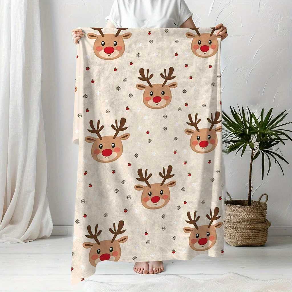 Cozy Christmas Reindeer Printed Fleece Blanket Soft Warm Lightweight Perfect For Naps Camping Travel And Office Decoration H251216 - view 5