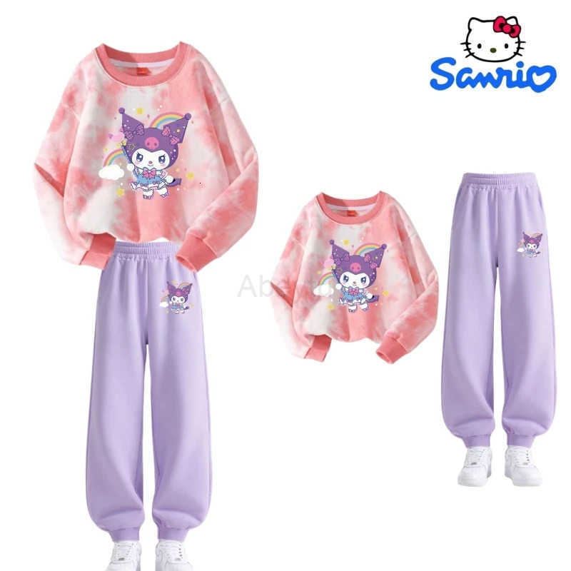 Sanrio Baby Girl Clothes Set Autumn Kid Cute Kunomi Printed Sweatshirts Pullover Tie Dye TopPants 2pcs Suit Children Tracksuits H251216