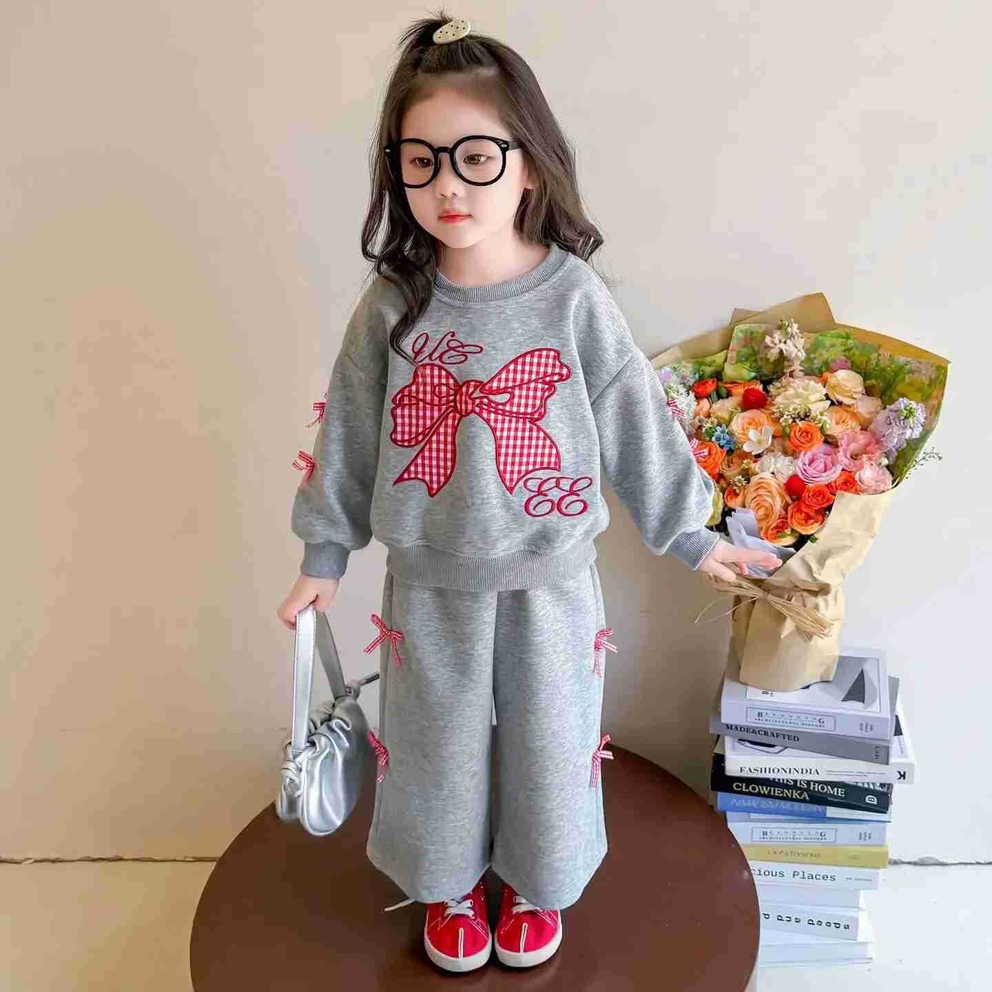 Sanrio 2025 Children Cotton Lace Bow Long Sleeve Sweatshirt Suit Girls Casual Sport Loose Tracksuit Outfits Kids Spring Autumn Clothes H251216