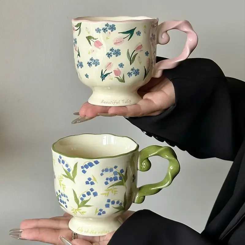 Cute Fashionable Creative Rustic Style Ceramic High Footed Cup Souvenir g Underglaze Water Cup Coffee Cup Breakfast Milk Cup H251215