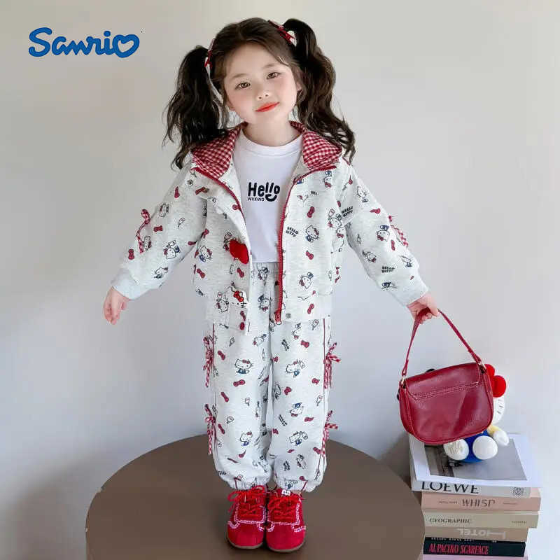 Sanrio 2Pcs Hot Hello Kitty 2025 Korean Version Girls Autumn Coatt New Childrens Cartoon Skin Friendly Hooded Casual Clothe H251216