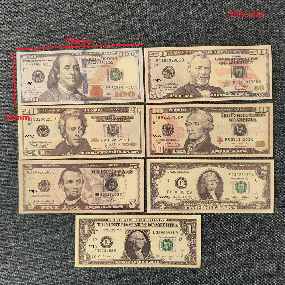3A New Arrival USA 20 50 100 Dollar Banknote prop Money Realistic Movie USD fake Money for movie video Novelties Paper Material 78*33mm 50% Size