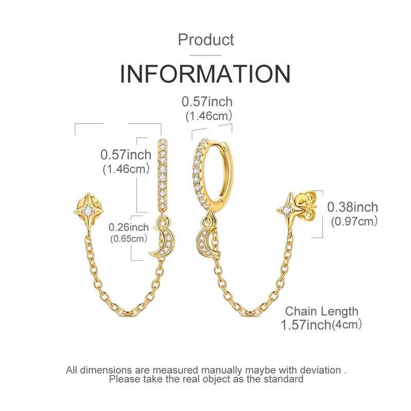 925 Sterling Silver Gold Color Star Moon Chain Stud Earrings for Women Girl Ear Studs Fine Jewelry Fashion Luxury Anniversary G251216