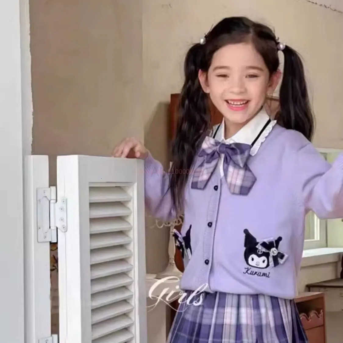 Sanrio 100-160cm Kuromi Girl Jk Suit New College Style Three-Piece ChildrenS Uniform Pleated Skirt Kuromi Sweater Children Gift H251216