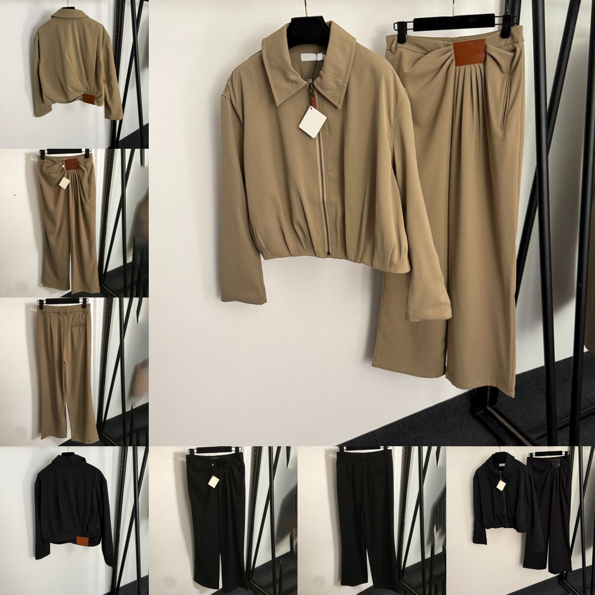 Luxury Letter Draped Jacket Pants For Women Designer Elegant High Waist Pu Leather Trousers Spring Autumn Elegant Birthday Holiday Zipper Up Outerwear Pants