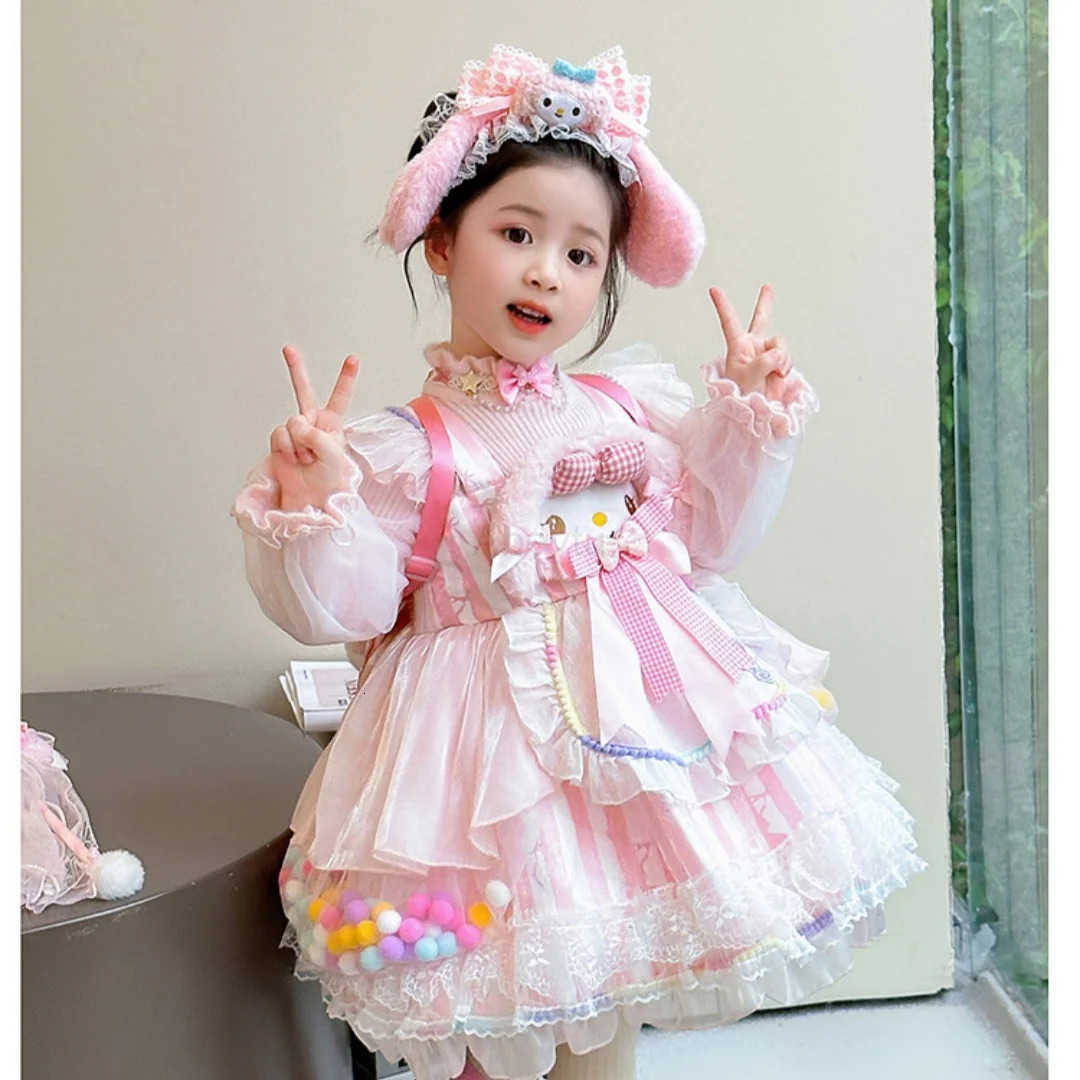 Sanrio New 2025 My Melody Girls Autumn Sweater Dress Lolita Princess Dress Cute Fluffy Dress Party Dress Halloween Cosplay Costume Gift H251216