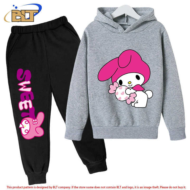 Sanrio Melody Children Hooded SweatshirtPants Two-piece Set Boy Girl Autumn Winter Daily Outdoor Vacation Casual Loose Warm Sportswear H251216