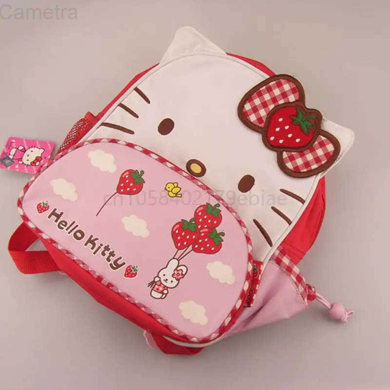 Sanrio Hello Kitty Cute Cartoon Kindergarten Schoolbag Strawberry Bow Backpack Thickened Oxford Cloth Girl Kawaii Backpack Gift H251216