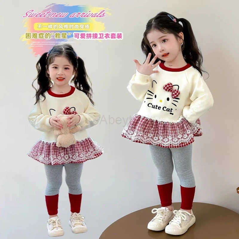 Sanrio Baby Girl Clothes Set Autumn Kid Sweatshirts Pullover Sweet Hello Kitty Top Leggings Pants 2pcs Suit Children Tracksuit H251216