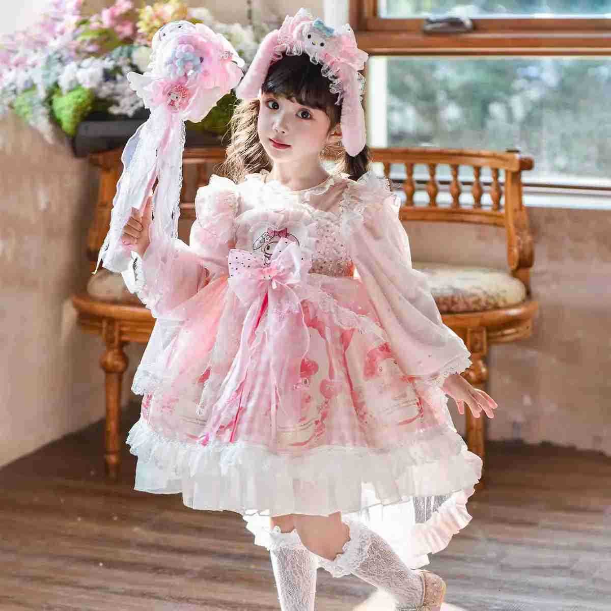 Sanrio Kawaii Melody Children Lolita Dress Anime Cartoon High-Quality Long Sleeves Cosplay Costume Princess Birthday Dress Xmas Gift H251216