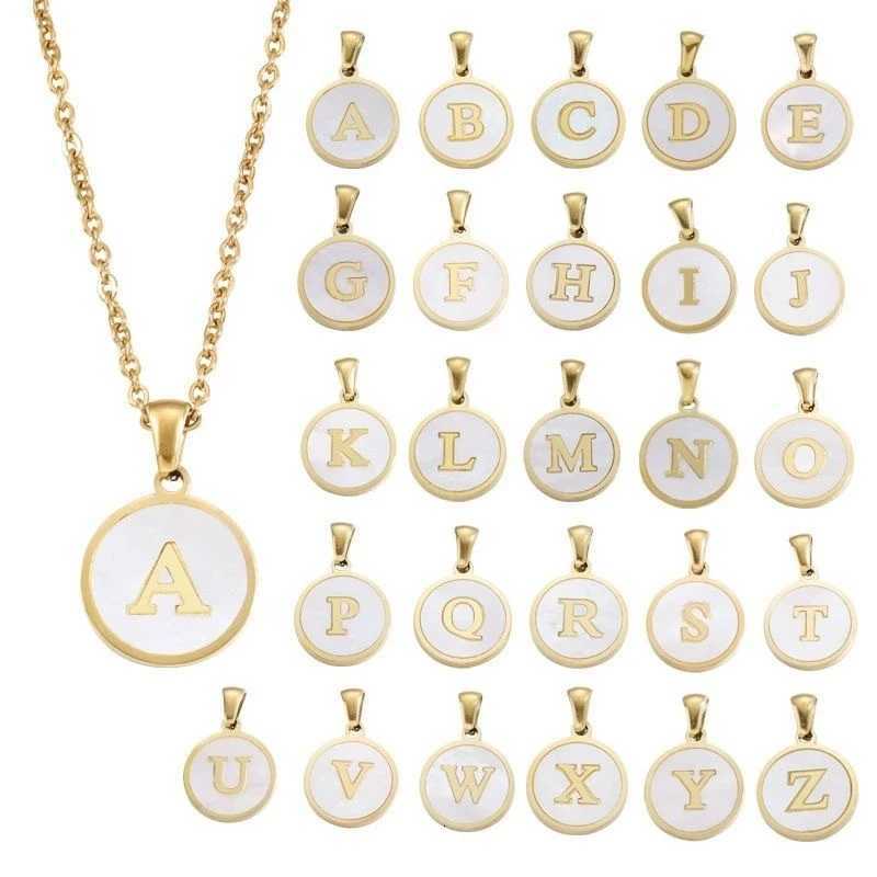 Round Letter Initial Necklace 18K Gold Plated Stainless Steel Necklace Shell Letter Pendant Necklace for Women M251216