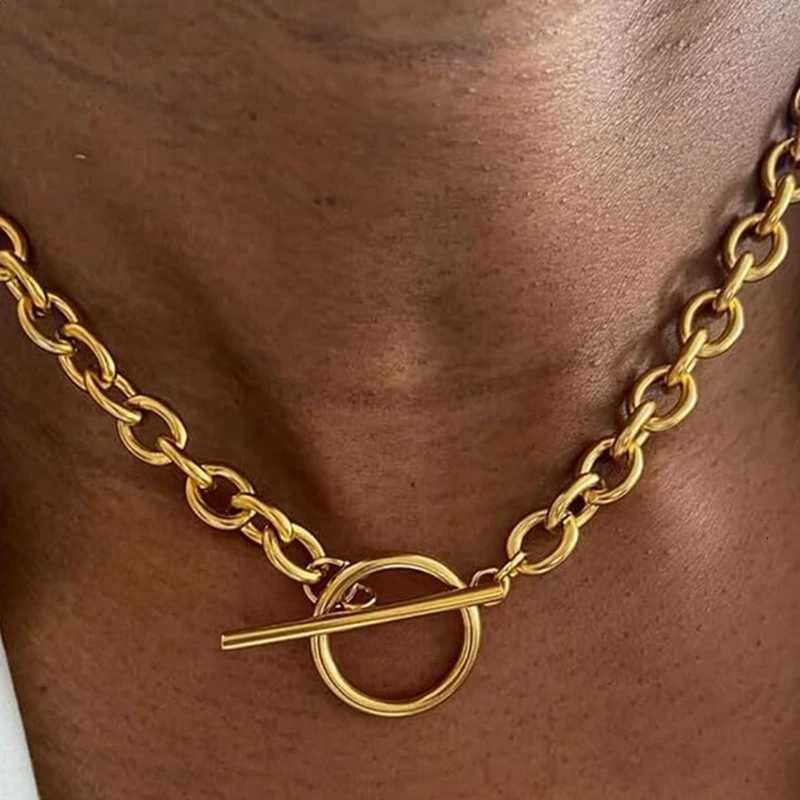 Unisex Stainless Steel Thick Chain OT buckle Fashion Necklace Punk Style Jewelry Necklace M251216