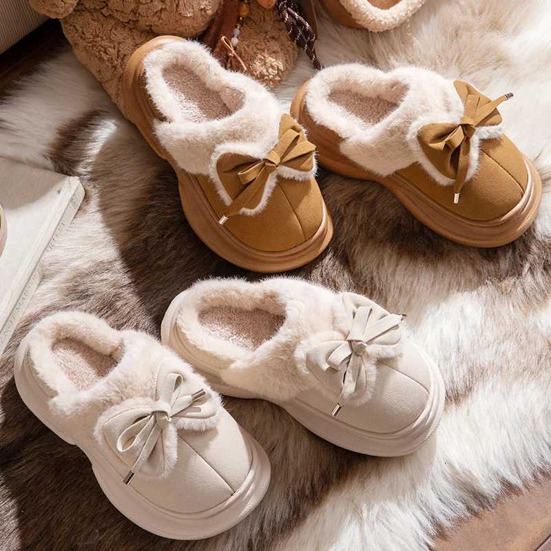 Bow Fluffy Womens Slippers Home Winter Plush Luxury Designer Woman Shoes Wedges Platform Fuzzy Fur Slides Fashion Soft Sole Z251216