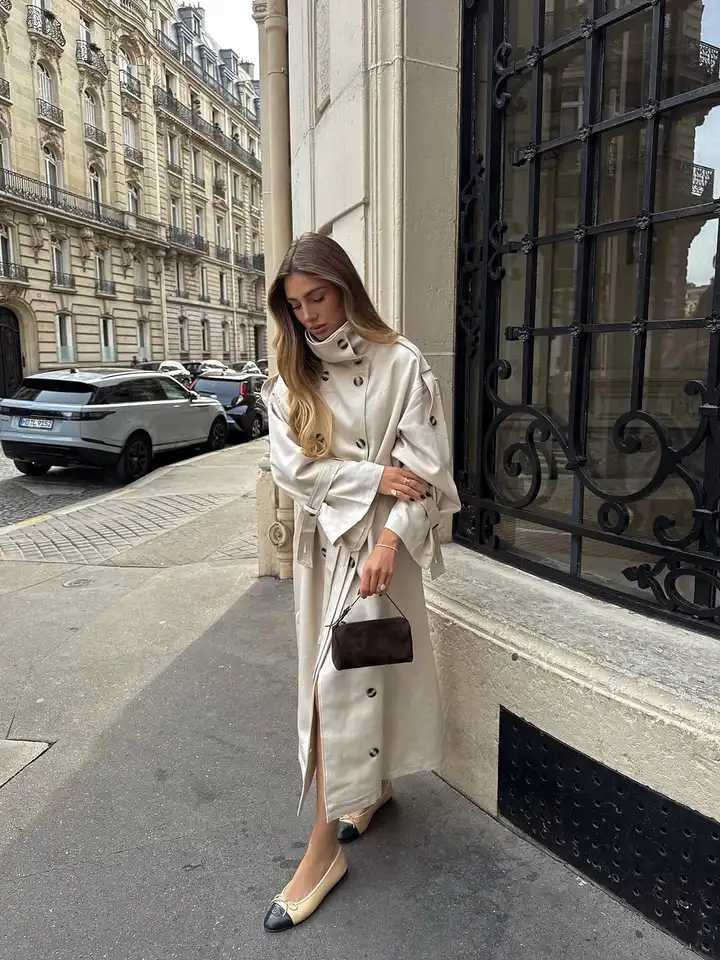 Women Solid Stand Collar Long Trench Coat Casual Double Breasted Full Sleeve Loose Windbreaker 2025 Lady Daily Commute OuterwearT251216