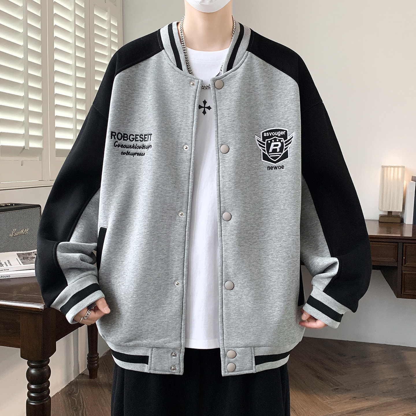 Autumn Winter Casual Patchwork Baseball Jacket - Teenagers & High School Students, Versatile Men's Cargo Outerwear