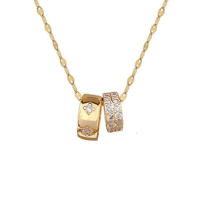 Titanium Steel Double Ring Fashion Elegant Necklace for Women Versatile Choker Chain Jewelry